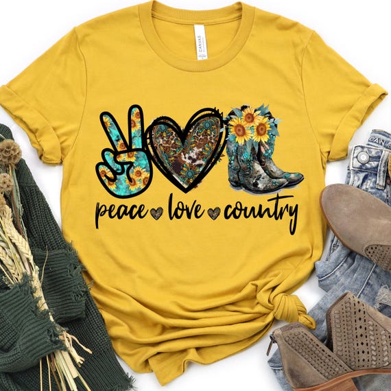 Peace Love Country Shirt for Western Fans, Country Music Tee, Gift for Cowgirls, Rustic Style T-Shirt, Country Life Tee, T-Shirt Design