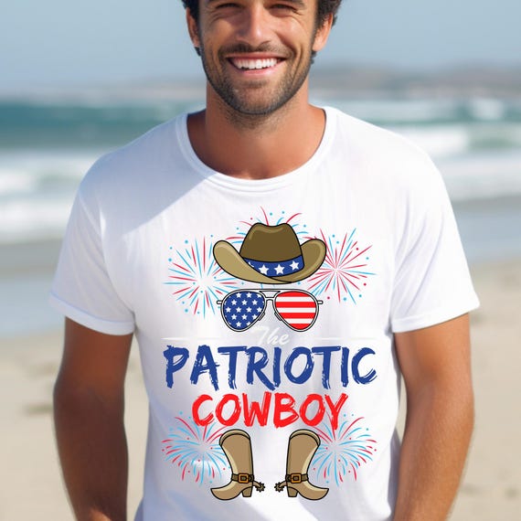 Patriot Dad Cowboy T-shirt, Cowboy Gift for Dad, American Dad Tee, Patriotic Tee for Him, USA Father's Day Shirt