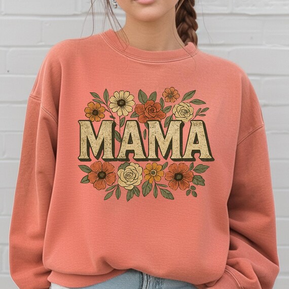 Distressed Mama Boho Floral Sweatshirt, Gift for Mom Garment Dyed Jumper Trendy Sweatshirt, Floral Tee Mother's Day Gift