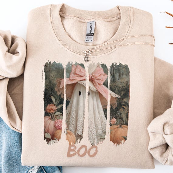 Halloween Ghost Shirt, Cute Tee for Autumn Lovers, Coquette ghost top, Spooky Season Gift, Fall Ghost Tee, Halloween Shirt for Women