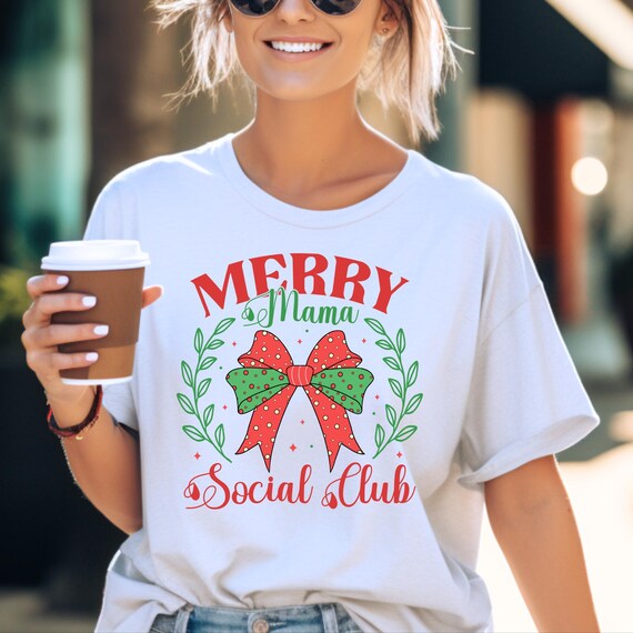 Social Club  Coquette Christmas , Retro Christmas  Vintage Christmas,  Christmas Trees ,  Christmas Shirt,  Merry Mama