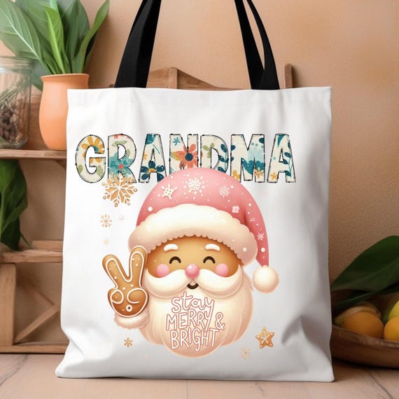 Grandma Merry and Bright Tote Bag, Christmas Gift for Grandma, Holiday Shopping Bag, Festive Grandma Gift, Winter Tote Bag, Family Christmas