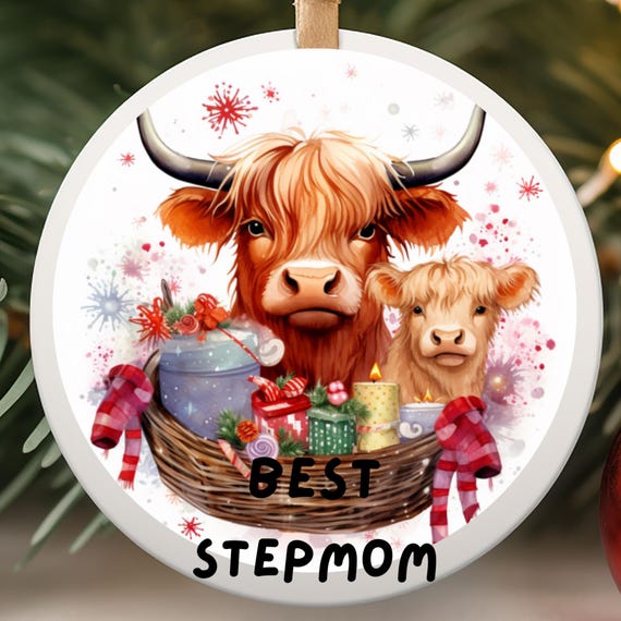 Step Mom Highland Cow Ornament, Christmas Gift