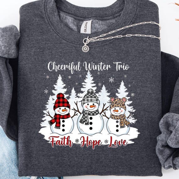 Winter Trio Shirt for Christmas Lovers: Snowman sweatshirt,  Cheerful Winter Gift