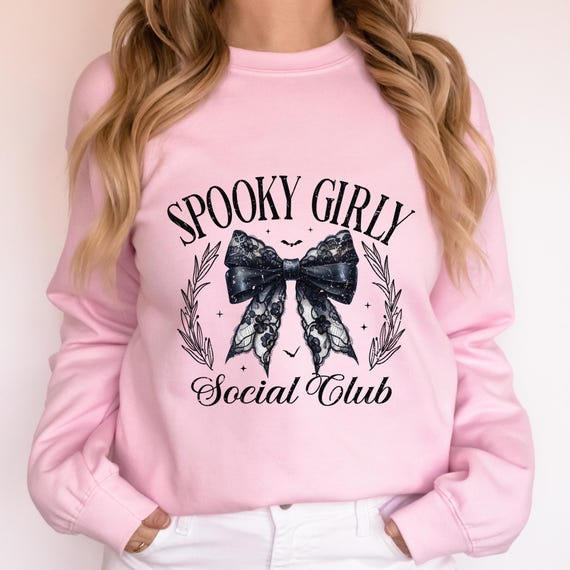 Spooky Girly Coquette Social Club Sweatshirt, Ghost Lover Gift, Halloween Coquette Crewneck Jumper, Girly Coquette Sweatshirt social club