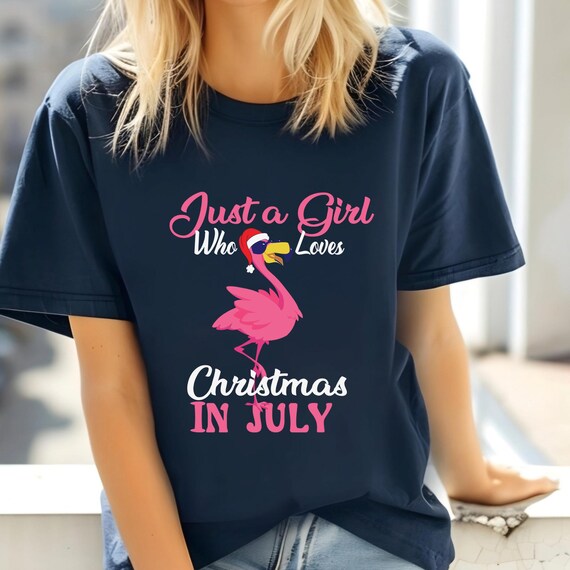 Xmas In July Shirt Flamingo Girl Gift,Tropical Christmas Beach Christmas Tees, Santa Beach Shirt Funny Christmas Tee, Summer Christmas Tee