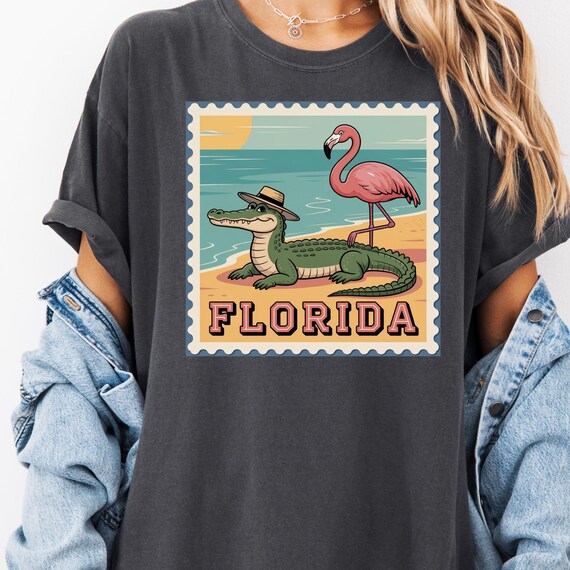 Funny Florida Alligator and Flamingo T-Shirt, Gift for Florida Lover Tee Comfort Color Unisex Top,Alligator  Graphic Shirt