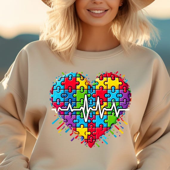 Autism Splash Art Sweatshirt , Sweatshirt Gift for Autism Bold Colors, Bright Hearts, Infinite Love with a heartbeat