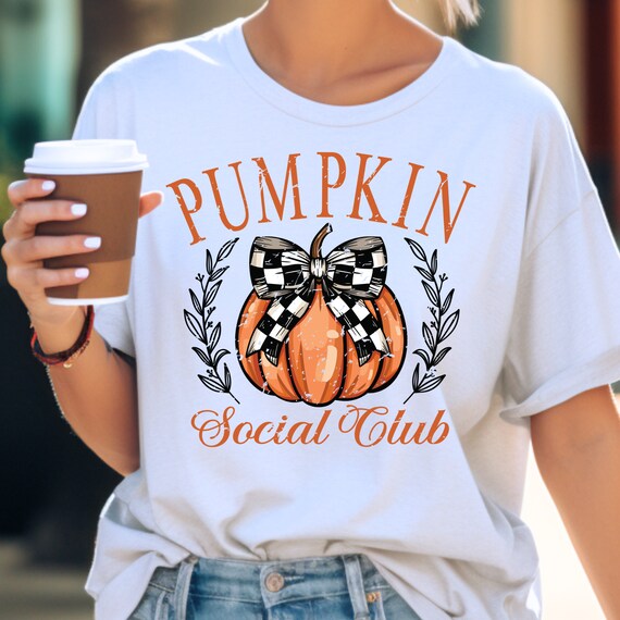 Fall Social Club Tee, Coquette Pumpkin Tee Cute Fall Shirt,  Thanksgiving Shirt Halloween Pumpkin, Mom Pumpkin Tee Gift Cute Pumpkin Shirt,