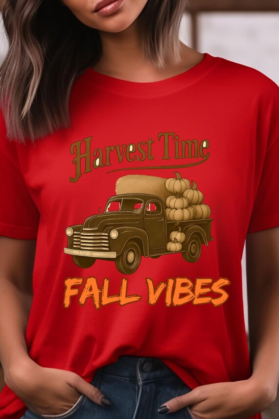 Fall Harvest Time Truck Tee, Country Fall Vibes T-Shirt Gift, Unisex Country Harvest pumpkin Tee for fall lovers