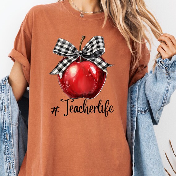 Teacher Life shirt, Teacher Life gift shirt, Teacher apple shirt, Teacher checked bow tee, Teacher apple tee, Cute Teacher Life t-shirt