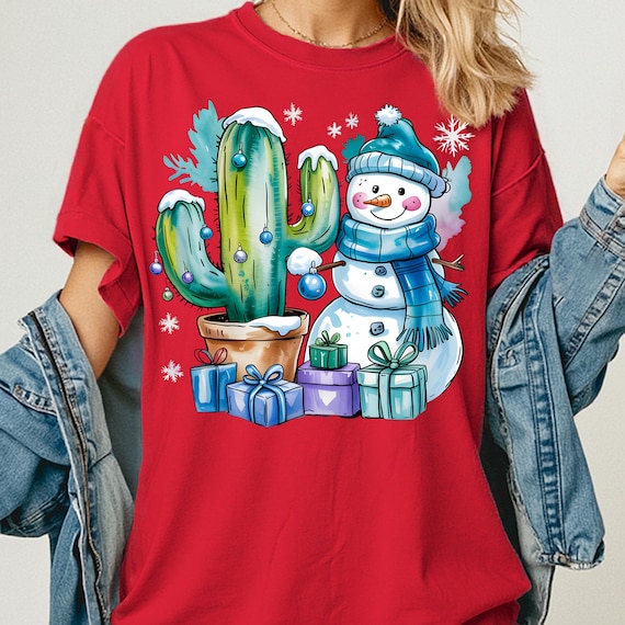 Christmas Cactus Shirt, Festive Tee for Holiday Lovers, Snowman Gift