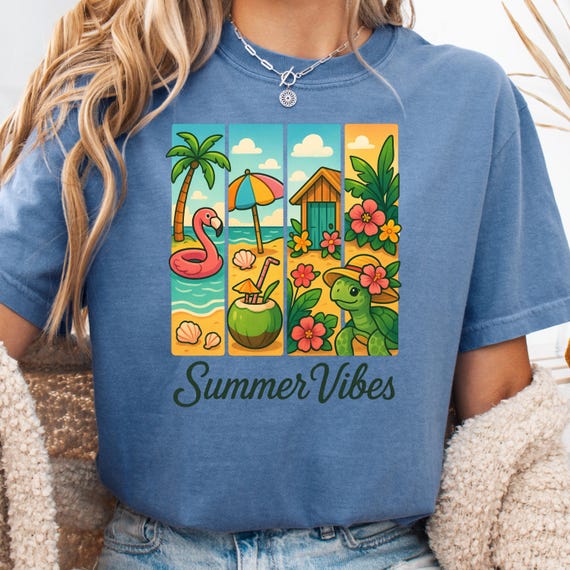 Retro Beachy T-Shirt Summertime Brushstroke Tee, Gift for Beach Lover Shirt, Unisex comfort color Beach Vibes Top, Coastal Graphic Tee