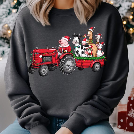 Farm Animal Christmas Sweatshirt: Tractor Holiday Shirt