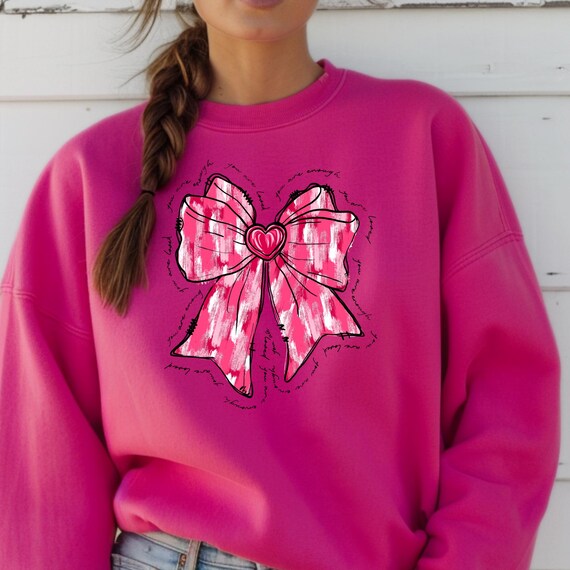 Coquette Pink Bow Cute Bow Shirt,Coquette Aesthetic Coquette Clothing,Gift For Her Pink Bow Crewneck,Pink Bow Sweater Girly Sweatshirt