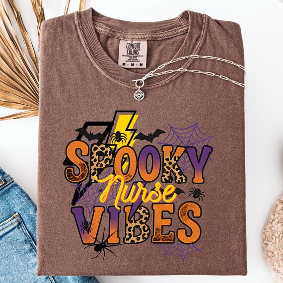 Spooky Nurse Vibes T-Shirt, Comfort Color Nurse Tee for Halloween, Nurse Spooky Vibes Gift TShirt, Group Nurse Halloween t shirt