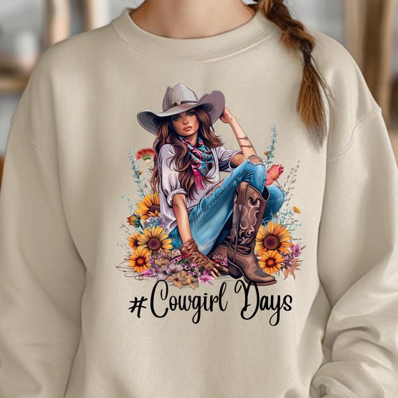 Cowgirl Cactus Boots and Hat Sweatshirt Western Crewneck, Western Cowgirl Watercolor Gift, Ranchwear Sweater for Cowgirl