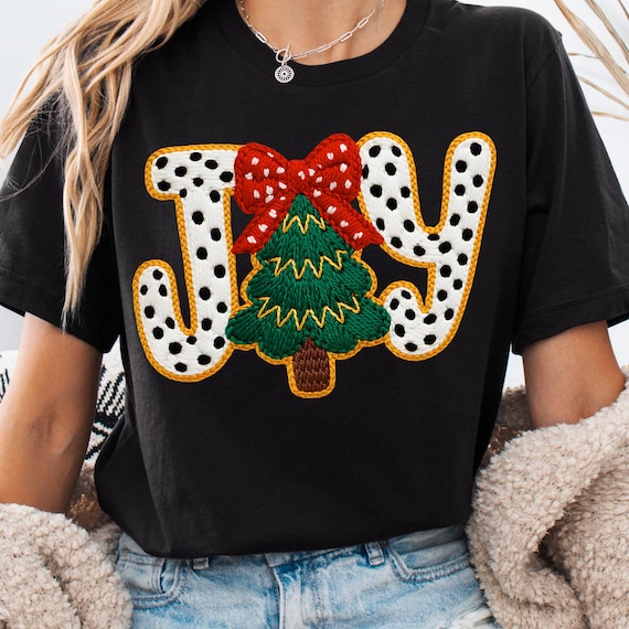 Faux Yarn Christmas Joy Shirt, Festive Tee for Holiday Lovers, Tree T-Shirt, Joyful Gift