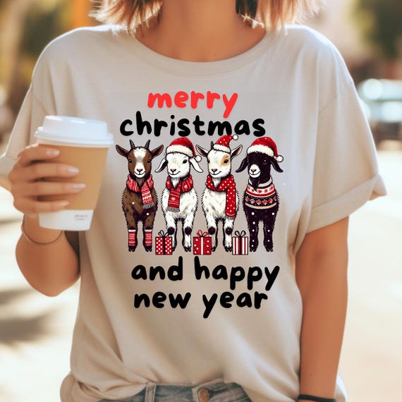 Goat Lover Christmas New Year Tee, Holiday Gift Tshirt, Unisex Jersey Shirt, Animal Lover Present,Farm Animal Tee for Goat lover family gift