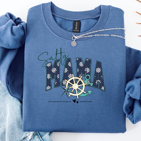 Nautical Salty Mama Sweatshirt, Sea Lover Mom Gift Crewneck Jumper, Ocean Vibes Pullover,Ocean Sweatshirt, Coastal Clothing