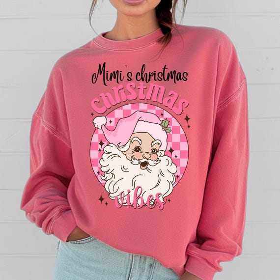 Christmas Mimi Pink Sweatshirt, Mimi Gift, Holiday Vibes sweater, Cozy Grandma Sweater, Winter Family Christmas