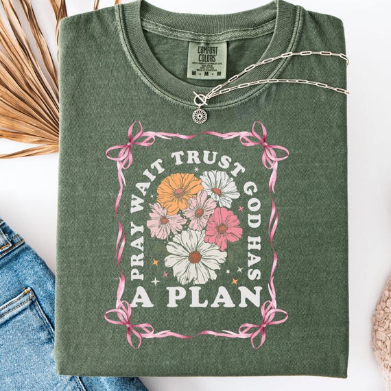 Religious Boho Floral T-Shirt, Christian Gift Tee with Bow Frame, Comfort Color Tee Faith Inspired Top
