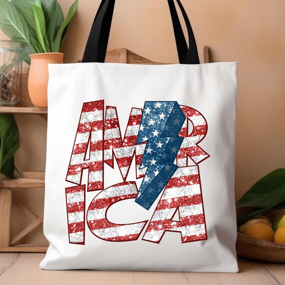 America Tote Bag  Patriotic Flag Lover Gift, USA Tote Bag Americana Flag Tote, Red White Blue Tote Independence Day Tote, Gift for Patriot