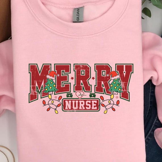 Merry Nurse Christmas Sweatshirt, Holiday Nursing Gift, Festive Nursing Apparel, Xmas Nurse Jumper, Funny RN Present