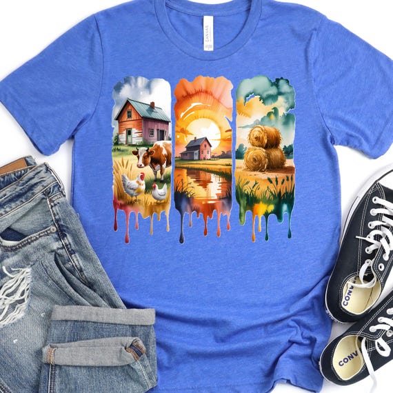 Country Barnyard Brushstroke Tee, Farmhouse Lover Gift Shirt, Rural Countryside T-Shirt, Rustic Agricultural Graphic Top Unisex Tshirt