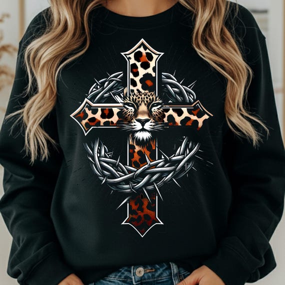 Leopard Cross Shirt for Faithful, Animal Print sweatshirt Gift for Christians