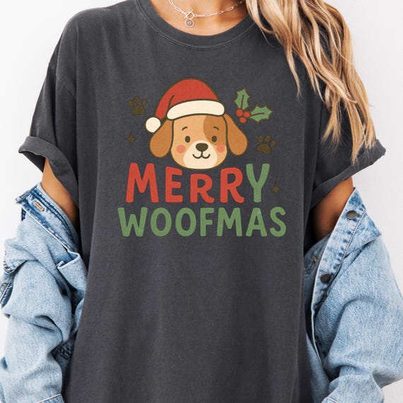 Merry Woofmas Shirt, Christmas Tee for Dog Lovers, Holiday Puppy Gift