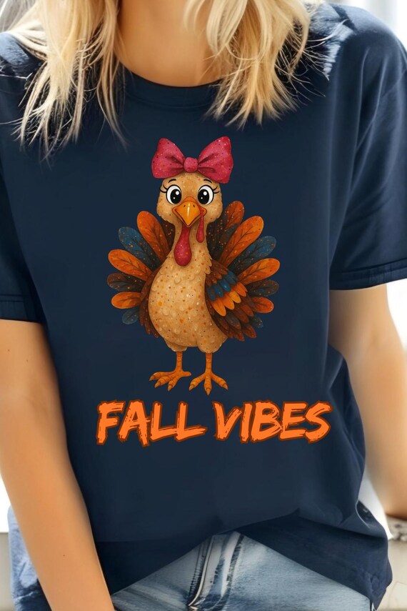 Coquette Turkey Fall Vibe Tee, Cute Thanksgiving Tshirt Gift, Turkey Lovers T-Shirt, Autumn Top Turkey Holiday Attire