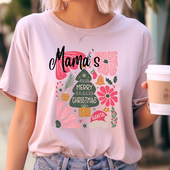Mama Christmas Tree T-Shirt | Boho Style Holiday Gift for Moms | Cute & Fun Festive Tee Christmas gift ,Mama Xmas gift tee