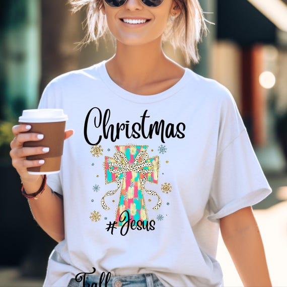 Religious Christmas Cross  Tee,   Xmas Gift Tshirt, Christian Holiday Shirt,   Jesus Lover Apparel,   Spiritual Clothing for a Mom Xmas gift