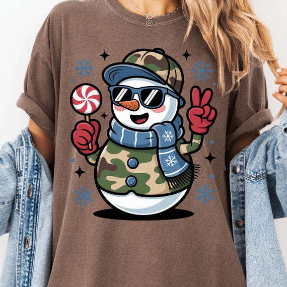 Snowman Christmas T-Shirt, Painted Faux Yarn Design