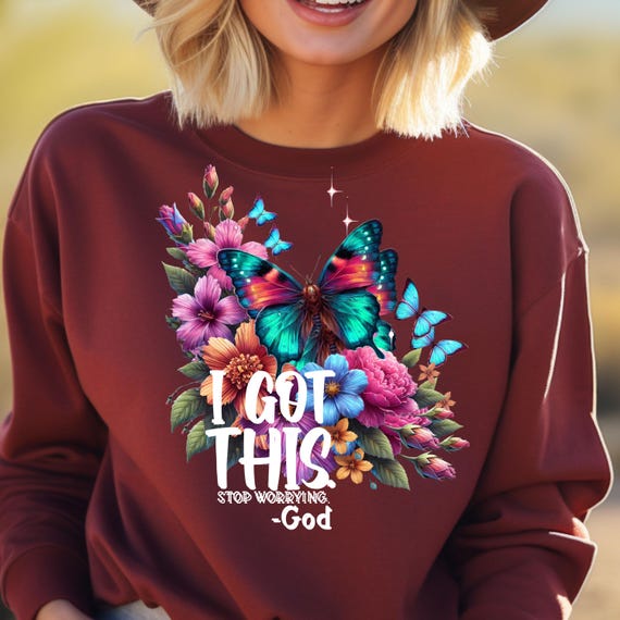 Floral Butterfly Religious Sweatshirt  Gift for Christian sweatshirt, Graceful Faith and Nature Inspired Beauty