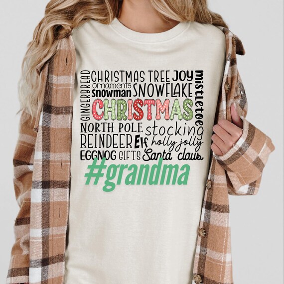Grandma Christmas Word Cloud Comfort Color T-Shirt, Grandma Xmas Gift, Family Holiday Tee, Festive Grandma Shirt, Vintage Christmas Top,