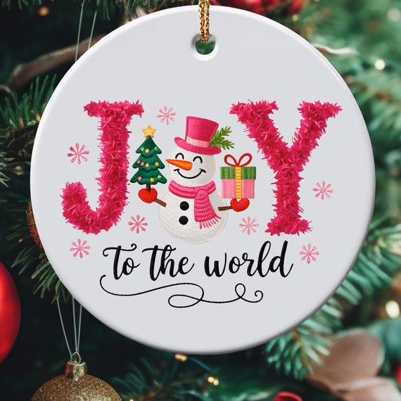 Joy to the World Faux Yarn Christmas Ornament, Aluminum Holiday Decor