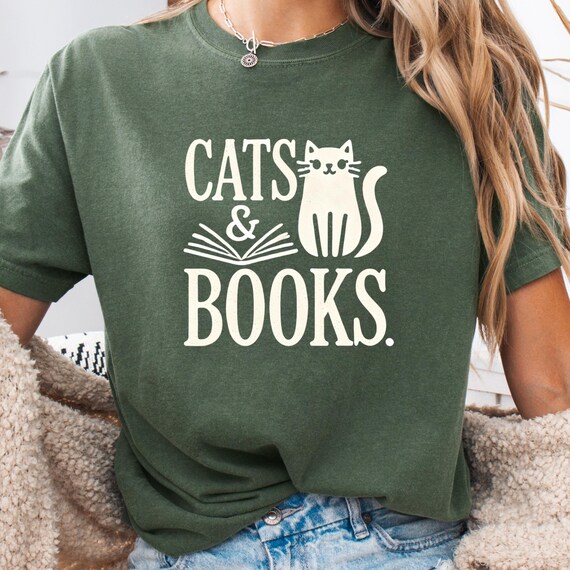 Cats and Books Comfort Color T-Shirt Gift for all cat lover and Gift for Book fans, The Purrfect Combo for Cozy Days