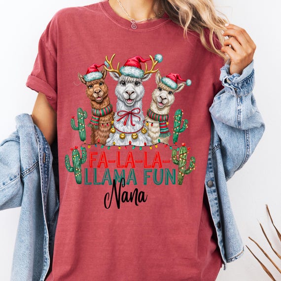 Nana LLama Lover T-Shirt, Comfort Color Tee, Gift for Her,  Garment Dyed Shirt, Alpaca Xmas Western shirt
