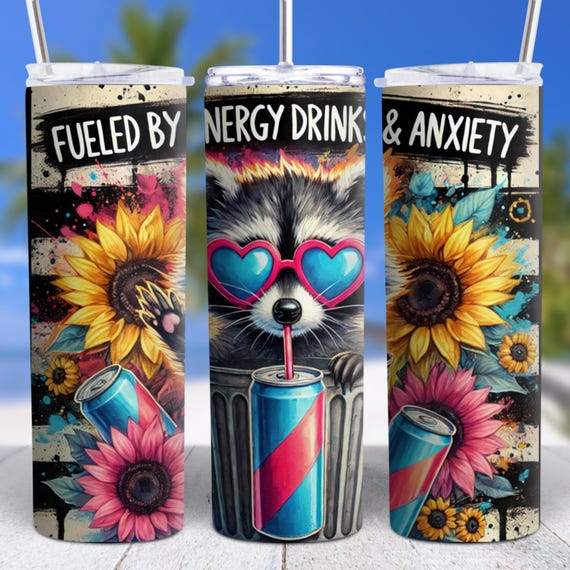 Funny Racoon Skinny Tumbler with Straw, 20oz  Dad Gift for Fathers Day or Birthday, Travel Cup Coffee Mug, Insulated Cup