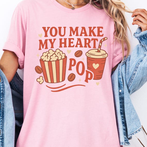 Valentine Popcorn Lover Shirt for Movie Night, Snack Time Tee, Gift for Film Buffs