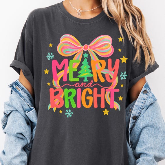 Merry and Bright Shirt, Festive Tee for Christmas Lovers, Holiday T-Shirt Christmas Gift