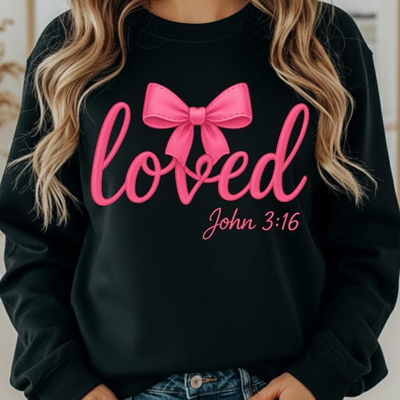 Preppy bow Christian Loved Shirt for Faithful Women, Bible Verse sweatshirt, John 3 16  Religious Gift