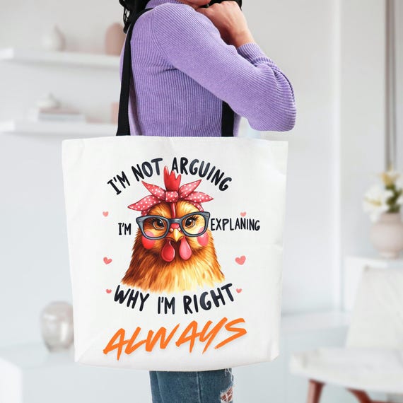 Funny Chicken Tote Bag, Chicken Lover Gift, Farm Animal Tote, Reusable Grocery Bag, Rooster Tote, Hen Tote Bag