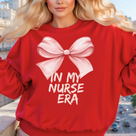 Nurse Pink Girly Bow Sweatshirt, Nurse Pink Bow Gift,  Medical Staff Pink Sweater, Cute Medical Sweatshirt, Healthcare Worker Pink Crewneck,