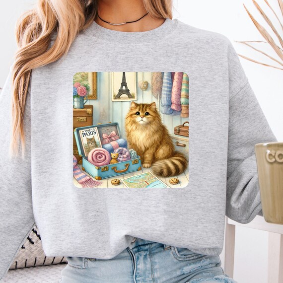 Traveling Fluffy Cat Sweatshirt gift for Funny Cat sweatshirt, Whiskers on the Go with Cozy, Dreamy Vibes