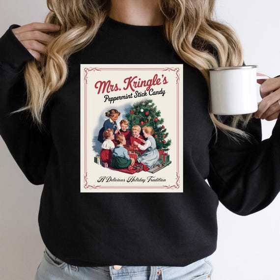 Vintage Santa Candy Sweatshirt, Gift for Mom, Christmas Vintage shirt, Mom holiday shirt, Mom Xmas Sweater, Retro Claus sweatshirt