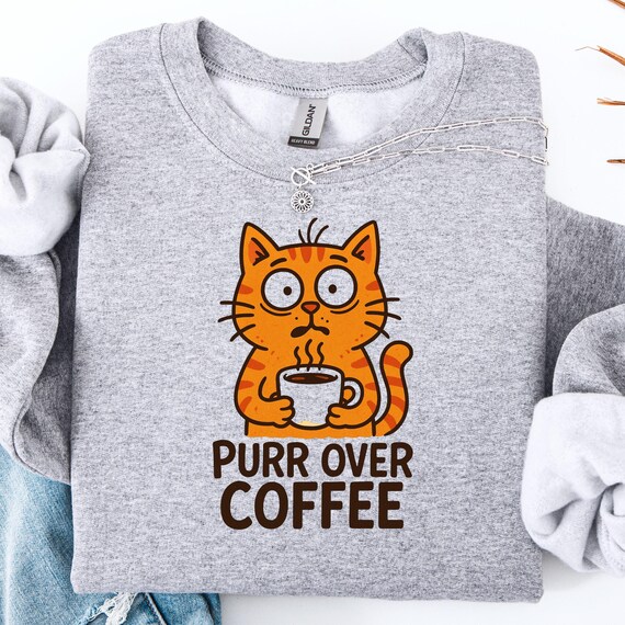 Cat Coffee Lover Tee, Funny Cat  Coffee Graphic T-Shirt, Perfect Casual Wear for Cat Moms & Coffee Addicts, Gift for Coffee Lovers