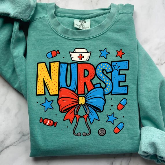 Coquette Nurse Garment-Dyed Sweatshirt, Comfort Color Gift for Nurse Jumper  Pullover, Nurse Retro Apparel